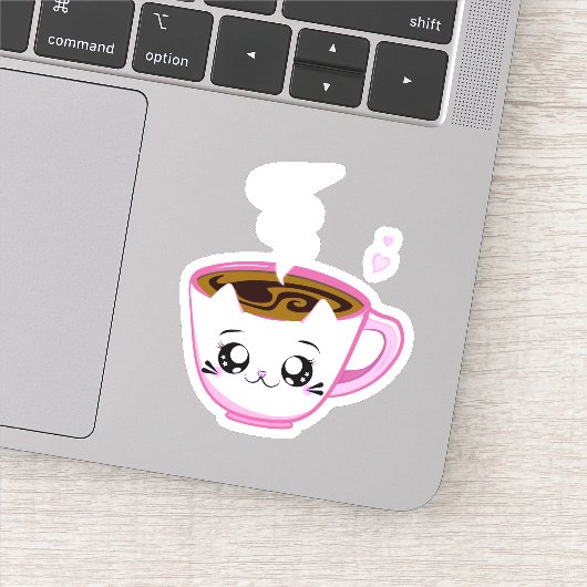 Kawaii roze kat Kopje koffie Sticker (Detail)