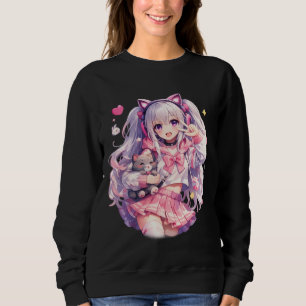 Kawaii Roze Katmeisje Juichende Pose Trui