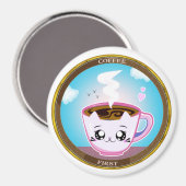 Kawaii roze kattenbeker van koffie. Koffie eerst Magneet (Voorkant / Achterkant)