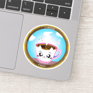 Kawaii roze kattenbeker van koffie. Koffie eerst Sticker