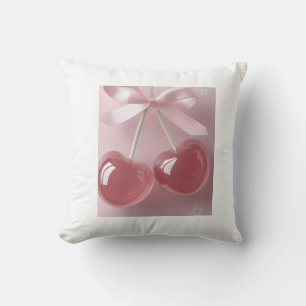 Kawaii Roze Kersen met Satijnen Strik – Illustrati Kussen