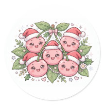 Kawaii Roze Kersen Santa Mutsen Kerststicker