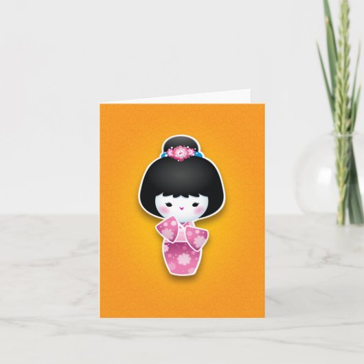 Kawaii (Roze) Kokeshi Kaart (Voorkant)