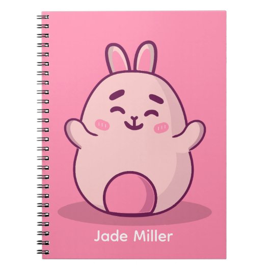Kawaii roze konijn gepersonaliseerde naam notitieboek (Voorkant)