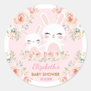 Kawaii Roze Konijnenkonijn Baby shower Decoratie Ronde Sticker
