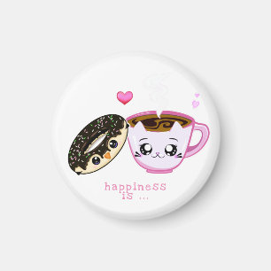 Kawaii roze kop koffie en donut Geluk is Magneet