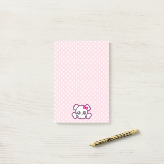 Kawaii roze lint schedel post-it® notes (Op bureau)