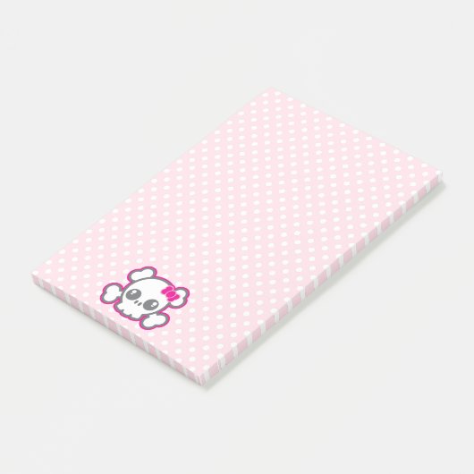 Kawaii roze lint schedel post-it® notes (Schuin)