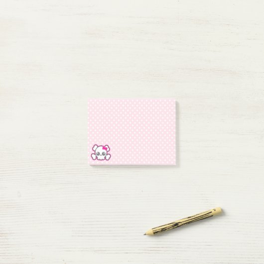Kawaii roze lint schedel post-it® notes (Op bureau)