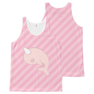 Kawaii Roze Narwhal met roze strepen All-Over-Print Tank Top