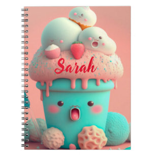 Kawaii roze notitieboek van schattig ijs