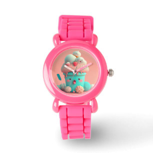 Kawaii roze notitieboek van schattig ijs horloge