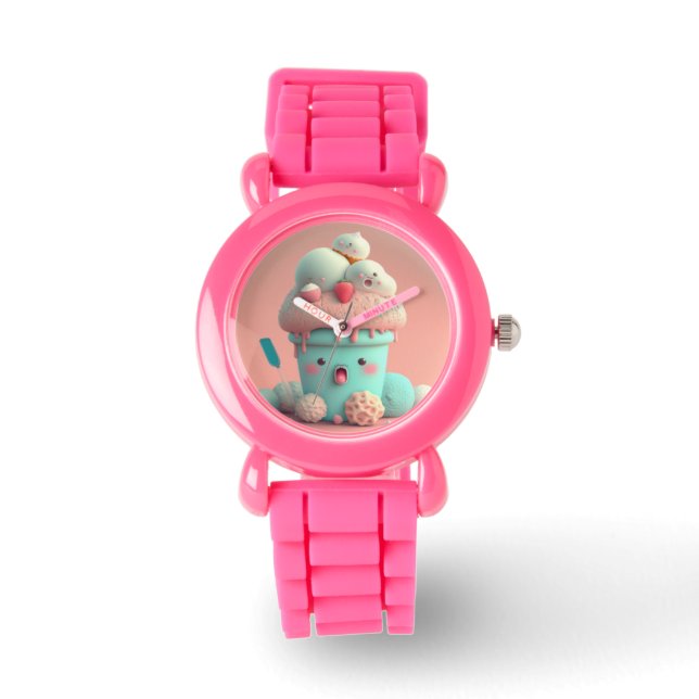 Kawaii roze notitieboek van schattig ijs horloge (Voorkant)