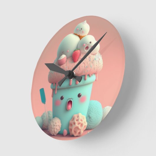 Kawaii roze notitieboek van schattig ijs ronde klok (Hoek)