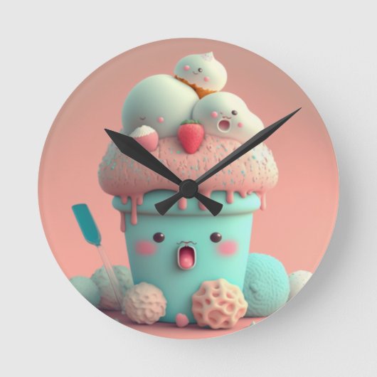 Kawaii roze notitieboek van schattig ijs ronde klok (Voorkant)