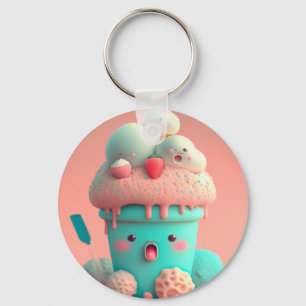 Kawaii roze notitieboek van schattig ijs sleutelhanger