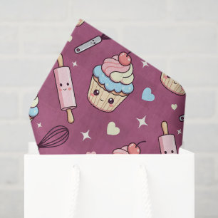 Kawaii Roze Paarse Cupcake Roze Geruit Tissuepapier