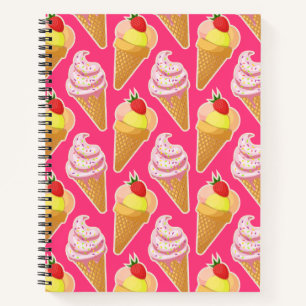 Kawaii roze patroon met aardbeienijs notitieboek