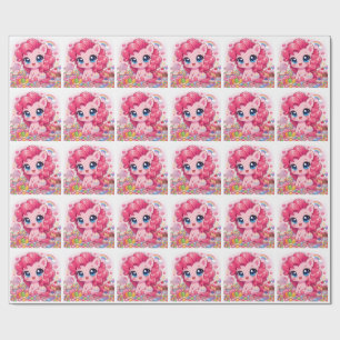 Kawaii Roze Pony Chibi Kunst Inpakpapier