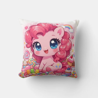 Kawaii Roze Pony Chibi Kunst Kussensloop Kussen