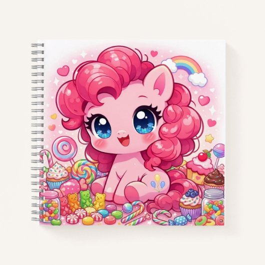 Kawaii Roze Pony Chibi Kunst Notitieboek (Voorkant)