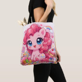 Kawaii Roze Pony Chibi Kunst Tote Bag (Dichtbij)