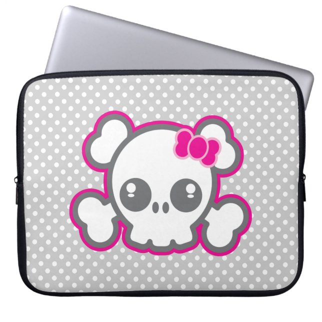 Kawaii Roze ribbon Skull-laptophoes Laptop Sleeve (Voorkant)