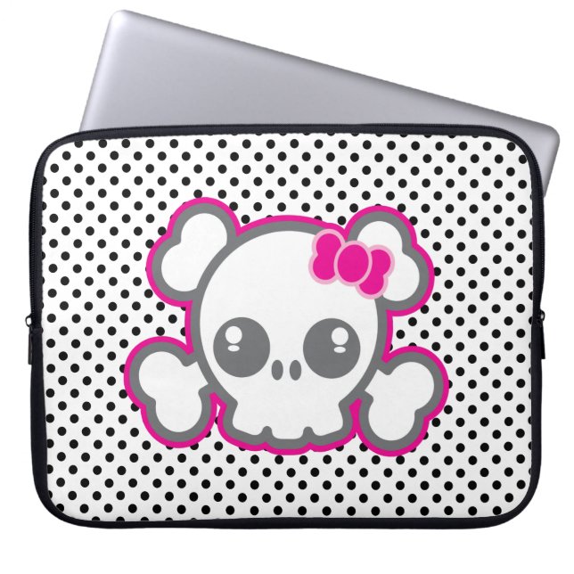 Kawaii Roze ribbon Skull-laptophoes Laptop Sleeve (Voorkant)