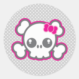 Kawaii roze ribbon skull Stickers