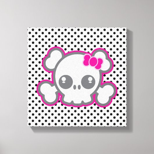 Kawaii Roze Ribbon Skull Wrapped Canvas (Voorkant)