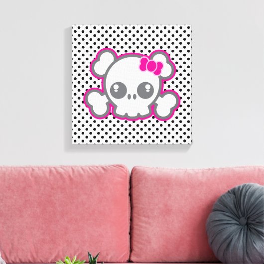 Kawaii Roze Ribbon Skull Wrapped Canvas (Insitu (Woonkamer))