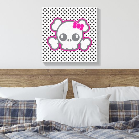 Kawaii Roze Ribbon Skull Wrapped Canvas (Insitu (Slaapkamer))