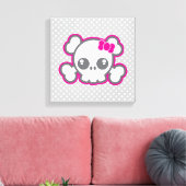 Kawaii Roze Ribbon Skull Wrapped Canvas (Insitu (Woonkamer))