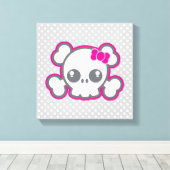 Kawaii Roze Ribbon Skull Wrapped Canvas (Insitu (Houten vloer))
