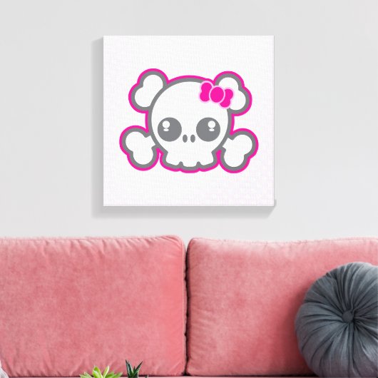 Kawaii Roze Ribbon Skull Wrapped Canvas (Insitu (Woonkamer))
