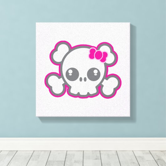Kawaii Roze Ribbon Skull Wrapped Canvas (Insitu (Houten vloer))