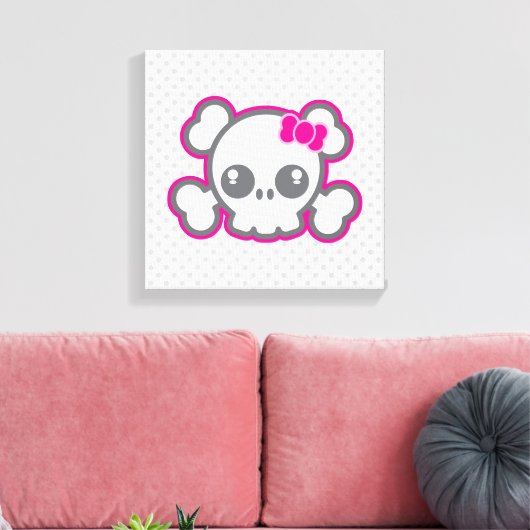 Kawaii Roze Ribbon Skull Wrapped Canvas (Insitu (Woonkamer))
