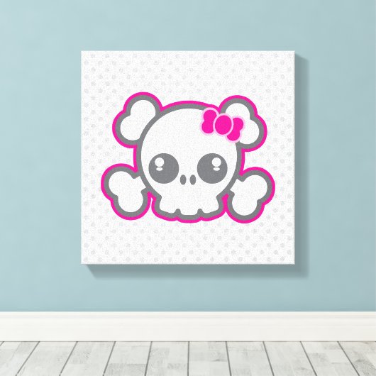 Kawaii Roze Ribbon Skull Wrapped Canvas (Insitu (Houten vloer))