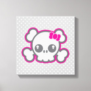 Kawaii Roze Ribbon Skull Wrapped Canvas Afdruk