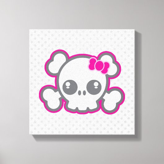 Kawaii Roze Ribbon Skull Wrapped Canvas Afdruk (Voorkant)