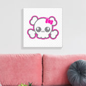 Kawaii Roze Ribbon Skull Wrapped Canvas Afdruk (Insitu (Woonkamer))