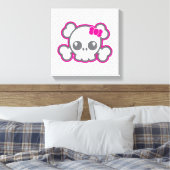 Kawaii Roze Ribbon Skull Wrapped Canvas Afdruk (Insitu (Slaapkamer))