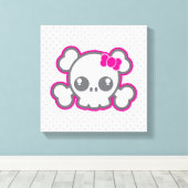 Kawaii Roze Ribbon Skull Wrapped Canvas Afdruk (Insitu (Houten vloer))