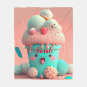 Kawaii roze roze ijsschotel fleece deken