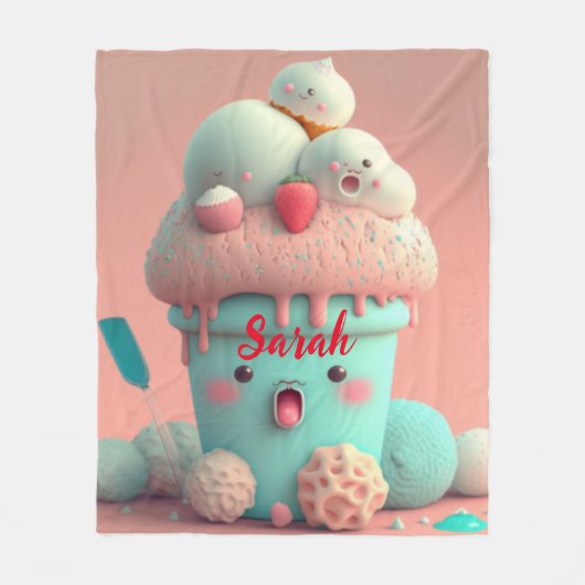 Kawaii roze roze ijsschotel fleece deken (Voorkant)