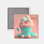 Kawaii roze schattige ijsbeker magneet (Voorkant / Achterkant)