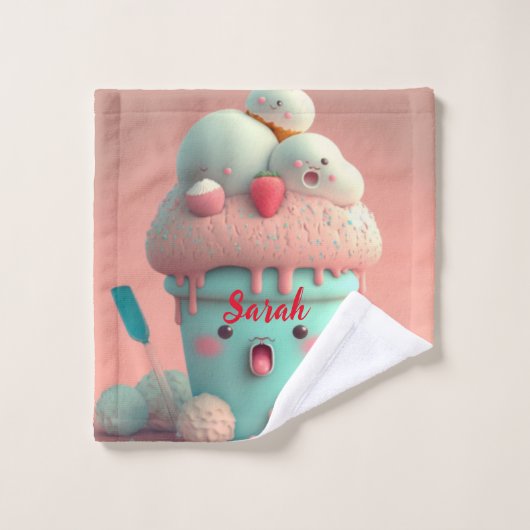 Kawaii roze schattige ijskap met deurbord fleece b washandje (Wasdoekje)