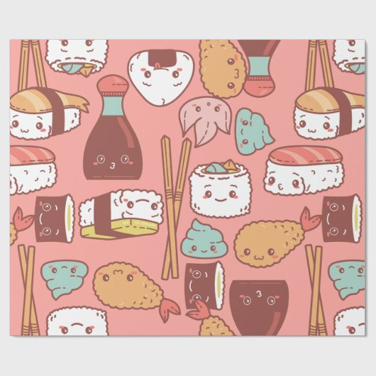 Kawaii roze sushi tempura schattig cadeaupapier (Vlak)