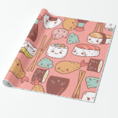 Kawaii roze sushi tempura schattig cadeaupapier (Uitgerold)