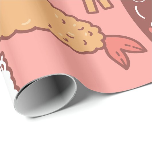 Kawaii roze sushi tempura schattig cadeaupapier (Rol Hoek)